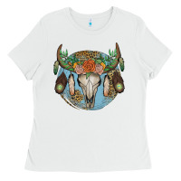 White floral feather bull skull Ladies Tee - JahusDesignShop