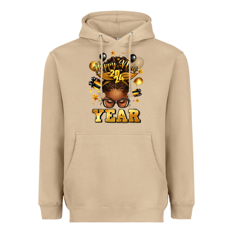 Happy New Year Afro Messy Bun Heavyweight Hoodie by texasbilliewilder | Teevron