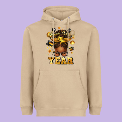 Happy New Year Afro Messy Bun Heavyweight Hoodie Designed By Texasbilliewilder