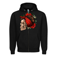 Black bandana and roses skull Zipper Hoodie - Jasminsmagicworld