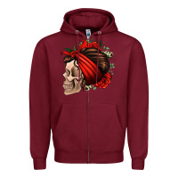 Burgundy bandana and roses skull Zipper Hoodie - Jasminsmagicworld