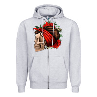 Heather Grey bandana and roses skull Zipper Hoodie - Jasminsmagicworld