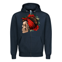 Navy bandana and roses skull Zipper Hoodie - Jasminsmagicworld