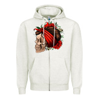 Oatmeal Heather bandana and roses skull Zipper Hoodie - Jasminsmagicworld