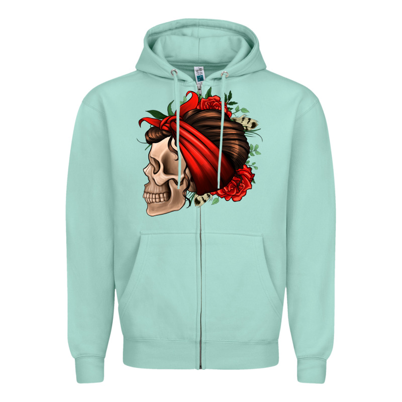 Bandana And Roses Skull Zipper Hoodie by Jasminsmagicworld | Teevron