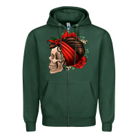 Sports Green bandana and roses skull Zipper Hoodie - Jasminsmagicworld