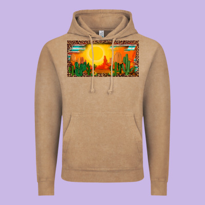 Western  Sunset Cactus Leopard Serape   License Plate Template Vintage Hoodie Designed By Barkaloodesign