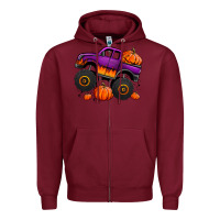 Burgundy halloween jack o lantern monster truck Zipper Hoodie - Jasminsmagicworld