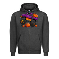 Charcoal Heather halloween jack o lantern monster truck Zipper Hoodie - Jasminsmagicworld