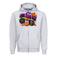 Heather Grey halloween jack o lantern monster truck Zipper Hoodie - Jasminsmagicworld