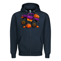 Navy halloween jack o lantern monster truck Zipper Hoodie - Jasminsmagicworld