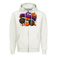 Oatmeal Heather halloween jack o lantern monster truck Zipper Hoodie - Jasminsmagicworld