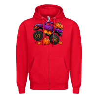 Red halloween jack o lantern monster truck Zipper Hoodie - Jasminsmagicworld