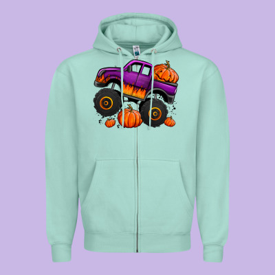 Halloween Jack O Lantern Monster Truck Zipper Hoodie Designed By Jasminsmagicworld