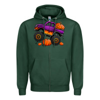 Sports Green halloween jack o lantern monster truck Zipper Hoodie - Jasminsmagicworld