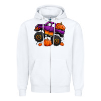 White halloween jack o lantern monster truck Zipper Hoodie - Jasminsmagicworld