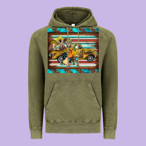 Western Truck Farm Animals Serape Leopard Turquoise's Vintage Hoodie Designed By Barkaloodesign