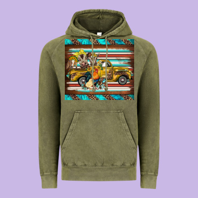Western Truck Farm Animals Serape Leopard Turquoise's Vintage Hoodie Designed By Barkaloodesign