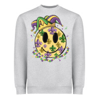 Heather Grey smiley face mardi gras Heavyweight Sweatshirt - MaliasSmallBusiness
