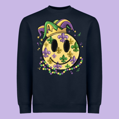 Smiley Face Mardi Gras Heavyweight Sweatshirt Designed By Maliassmallbusiness