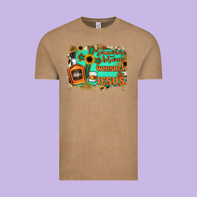 Somewhere Between Whiskey And Jesus Vintage Tee Designed By Jasminsmagicworld