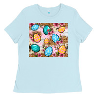 Baby Blue Easter eggs cowhide leopard tumbler Easter Day Ladies Tee - Neo Western