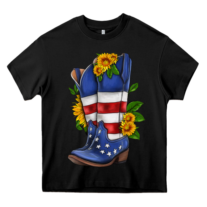 American Cowboy Boot With Sunflower Heavy Core Tee by HRA Design Shop | Teevron