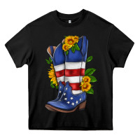 Black american cowboy boot with sunflower Heavy Core Tee - HRA Design Shop