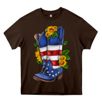 Chocolate Brown american cowboy boot with sunflower Heavy Core Tee - HRA Design Shop