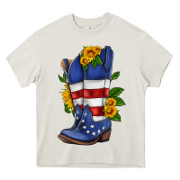Cream american cowboy boot with sunflower Heavy Core Tee - HRA Design Shop