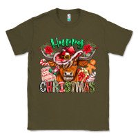 Army Green Happy Christmas Cow Classic Tee - CowhideDigitalArt