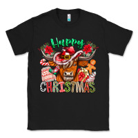 Black Happy Christmas Cow Classic Tee - CowhideDigitalArt