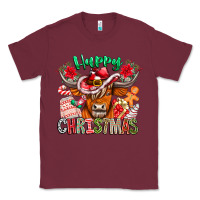 Burgundy Happy Christmas Cow Classic Tee - CowhideDigitalArt