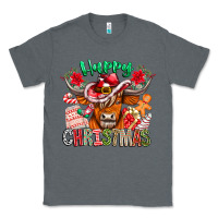 Charcoal Heather Happy Christmas Cow Classic Tee - CowhideDigitalArt
