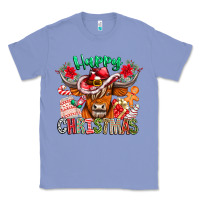 Colony Blue Happy Christmas Cow Classic Tee - CowhideDigitalArt