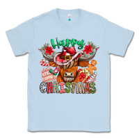 Dusty Blue Happy Christmas Cow Classic Tee - CowhideDigitalArt