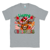 Heather Grey Happy Christmas Cow Classic Tee - CowhideDigitalArt