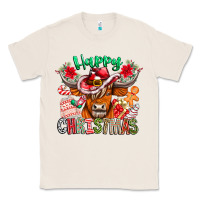 Natural Happy Christmas Cow Classic Tee - CowhideDigitalArt