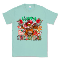Seafoam Happy Christmas Cow Classic Tee - CowhideDigitalArt