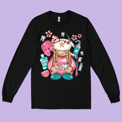 Dentist Gnome Long Sleeve Tee Designed By Nancycooperartshop