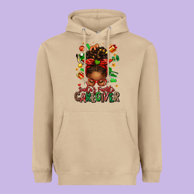 Santas Favorite Caregiver Afro Messy Bun Heavyweight Hoodie Designed By Texasbilliewilder