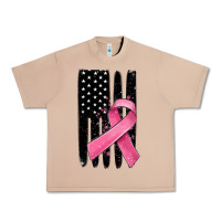 Breast Cancer Ribbon American Flag Urban Heavy Tee | Teevron
