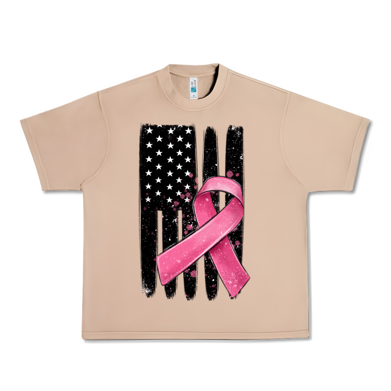 Breast Cancer Ribbon American Flag Urban Heavy Tee by MaliasSmallBusiness | Teevron