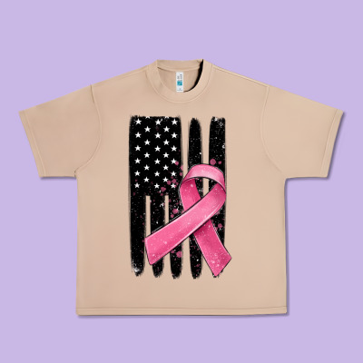 Breast Cancer Ribbon American Flag Urban Heavy Tee Designed By Maliassmallbusiness