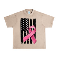 French Oak breast cancer ribbon american flag Urban Heavy Tee - MaliasSmallBusiness