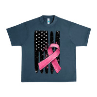 Midnight Navy breast cancer ribbon american flag Urban Heavy Tee - MaliasSmallBusiness