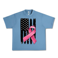 Pebble Blue breast cancer ribbon american flag Urban Heavy Tee - MaliasSmallBusiness
