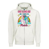 Oatmeal Heather unicorns are born in march Zipper Hoodie - Jasminsmagicworld