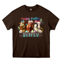 Chocolate Brown happy easter heifer Heavy Core Tee - RacoonDesign
