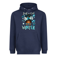 Navy just a girl who loves winter afro messy bun Heavyweight Hoodie - texasbilliewilder